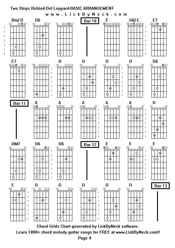 Chord Grids Chart of chord melody fingerstyle guitar song-Two Steps Behind-Def Leppard-BASIC ARRANGEMENT,generated by LickByNeck software.